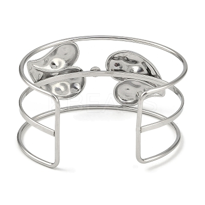 Non-Tarnish 304 Stainless Steel Wide Hollow Heart Open Cuff Bangles BJEW-Q348-02P-1