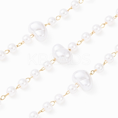 304 Stainless Steel & ABS Plastic Pearl Round & Nuggets Bead Cable Chains CHS-G048-05G-1