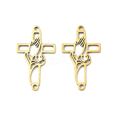 201 Stainless Steel Religion Hollow Praying Hand Cross Links Connector Charms STAS-K310-03G-1