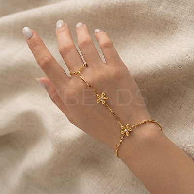 304 Stainless Steel Flower Hand Chain Ring Bracelets for Women NO1550-1