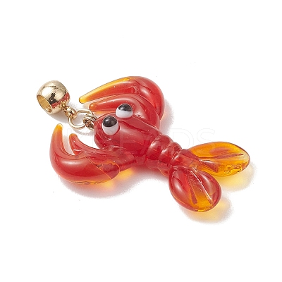 Handmade Lampwork Red Shrimp European Dangle Charms PALLOY-JF04983-1