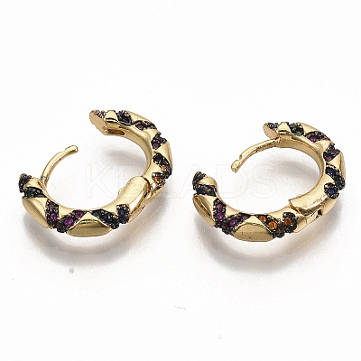 Brass Micro Pave Colorful Cubic Zirconia Hoop Earrings EJEW-S208-058-1