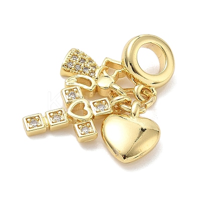 Brass Micro Pave Clear Cubic Zirconia European Dangle Charms KK-K368-33G-1