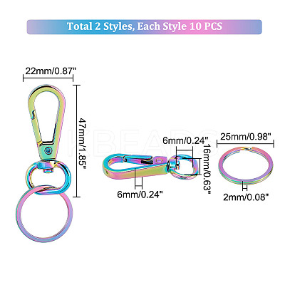10Pcs Rainbow Color Zinc Alloy Keychain Clasps FIND-PH0006-45-1