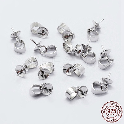 925 Sterling Silver Cup Pearl Bail Pin Pendants STER-F036-07S-6mm-1