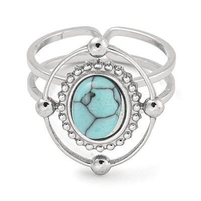 304 Stainless Steel Synthetic Turquoise Cuff Rings G-Z056-04P-05-1