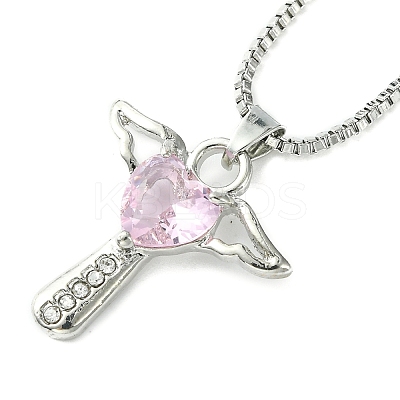Cubic Zirconia Fairy with Heart Pendant Necklace with Box Chains NJEW-C004-01D-1