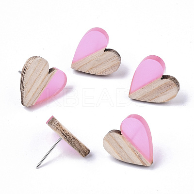 Transparent Resin & Wood Stud Earrings EJEW-N017-002A-D05-1