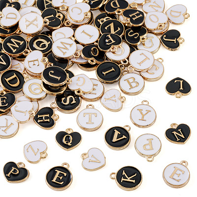 92Pcs 4 Styles Initial Letter A~Z Alphabet Enamel Charms ENAM-TA0003-50-1