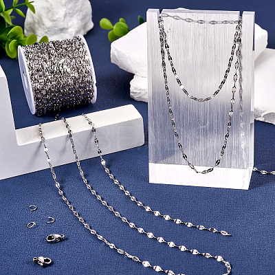 1 Roll 304 Stainless Steel Dapped Chains with 20Pcs 304 Stainless Steel Lobster Claw Clasps with 40Pcs 304 Stainless Steel Open Jump Rings CHS-TA0001-52-1