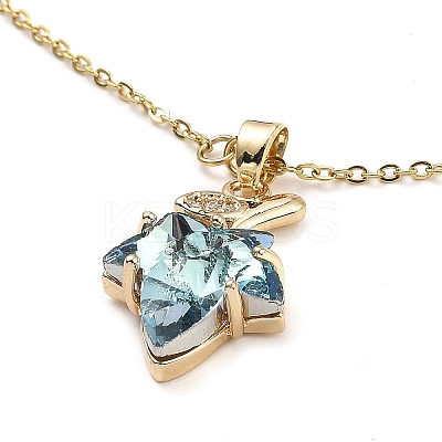 Maple Leaf Light Gold Brass Micro Pave Cubic Zirconia Pendant Necklaces NJEW-E105-14KCG-02-1