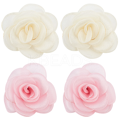 4pcs 2 colors Detachable Artificial Rose Organza Shoe Decoration AJEW-CP0001-82-1