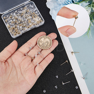 100Pcs 2 Colors 304 Stainless Steel Ball Stud Earring Post STAS-BBC0001-78-1