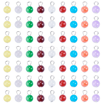 90Pcs 9 Colors Baking Paint Imitation Jade Glass Round Bead with Iron Pendants PALLOY-TAC0281-1