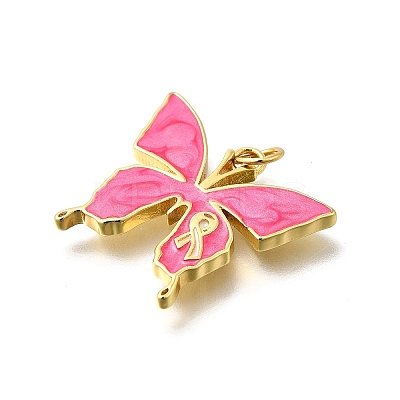 October Breast Cancer Pink Awareness Ribbon Brass Enamel Pendants LS-KK-S517-04B-G-1
