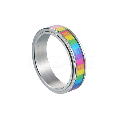 Rainbow Color Pride Flag Enamel Rectangle Rotating Ring RABO-PW0001-038F-1