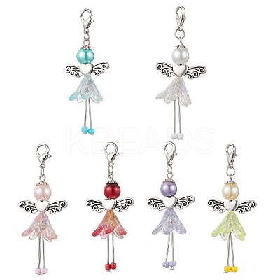 6Pcs 6 Colors Fairy Alloy Beaded & Glass & Acrylic Beaded Pendant Decoration HJEW-JM03064-1