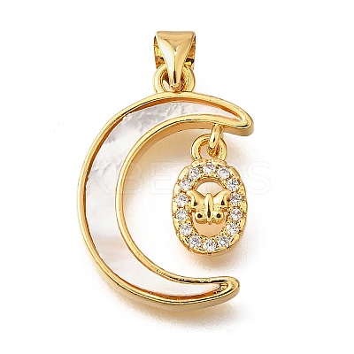 Brass Micro Pave Cubic Zirconia Shell Pendants KK-D328-09G-1