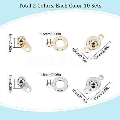 20 Sets 2 Colors 201 Stainless Steel Snap Clasps STAS-SC0004-14-1