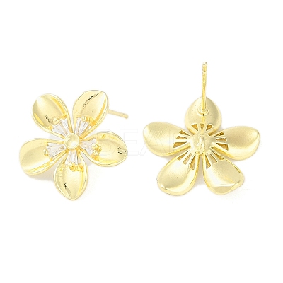 Brass Pave Clear Cubic Zirconia Stud Earring Findings KK-F875-05G-1