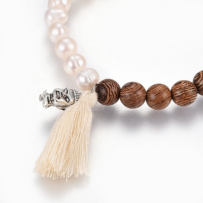 Cotton Thread Tassels Charm Stretch Bracelets BJEW-JB04110-1