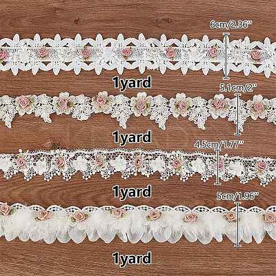 4 Yards 4 Styles Polyester Flower Lace Ribbon OCOR-AR0001-72-1