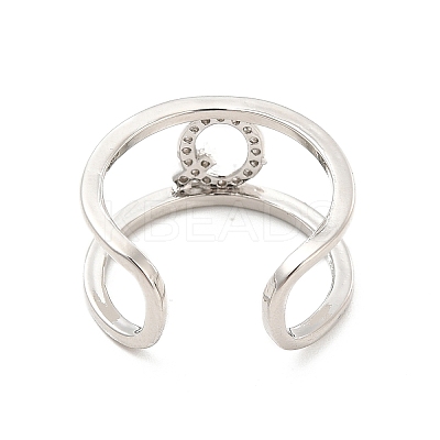 Clear Cubic Zirconia Initial Letter Open Cuff Ring RJEW-A012-01P-Q-1