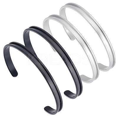 4Pcs 2 Colors C-Shaped 201 Stainless Steel Grooved Cuff Bangles STAS-UN0065-25B-1