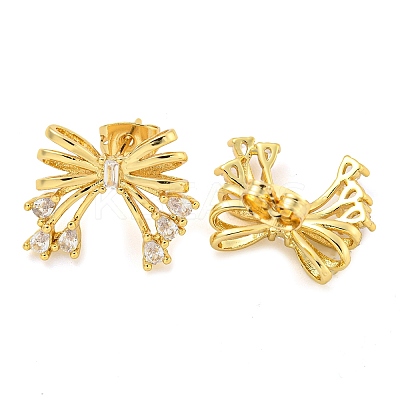 Bowknot Brass Micro Pave Cubic Zirconia Stud Earrings for Women EJEW-P275-05G-1