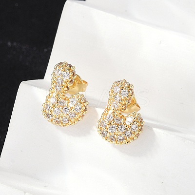 Brass Micro Pave Cubic Zirconia Stud Earrings EJEW-Z091-04G-L-1
