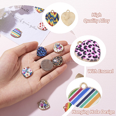 48Pcs 12 Styles Light Gold Tone Alloy Enamel Pendants FIND-TA0005-43-1