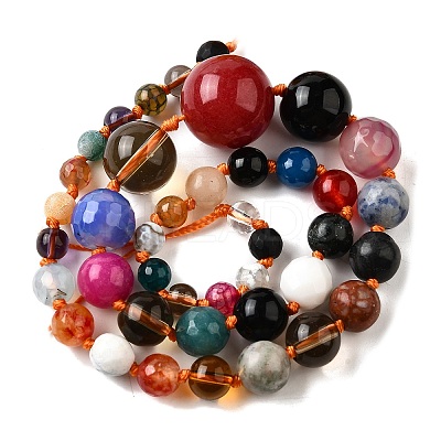 Natural Mixed Stone & Glass Round Beads Strands X-G-C188-01-1
