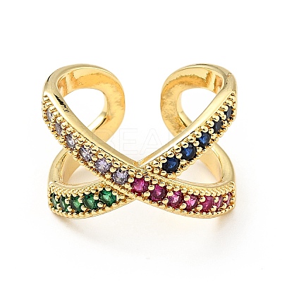 Cubic Zirconia Criss Cross Open Cuff Ring X-RJEW-E046-23G-01-1