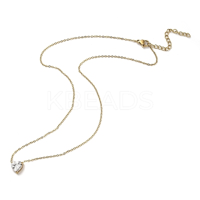 304 Stainless Steel Crystal Cubic Zirconia Heart Pendant Necklaces for Women NJEW-Z064-03G-1