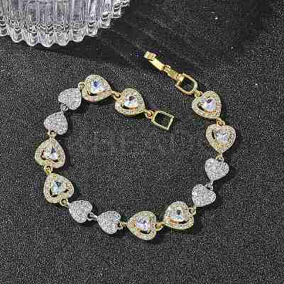 Heart Micro Pave Clear Cubic Zirconia Link Chain Bracelets for Women BJEW-C156-08B-GP-1
