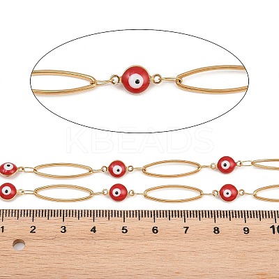 304 Stainless Steel Enamel Evil Eye & Horse Eye Link Chains CHS-K021-11G-05-1