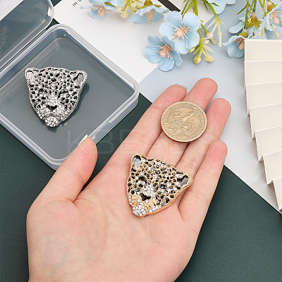2Pcs 2 Colors Rhinestone Leopard Brooch Pin JEWB-CA0001-27-1