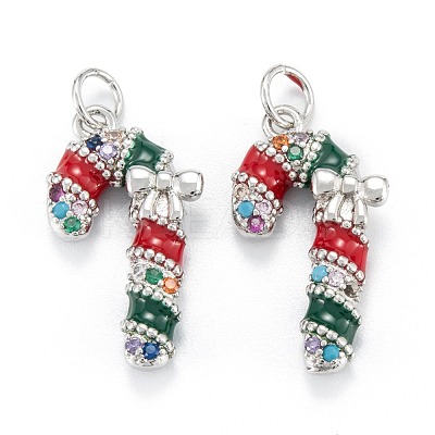 Christmas Themed Brass Micro Pave Cubic Zirconia Pendants ZIRC-L101-10P-1