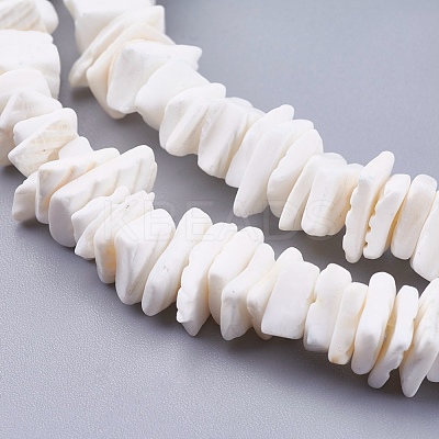 Natural Sea Shell Beads Strands, Dyed, Square Heishi Beads, White,  1~3.5x4.5~10x4.5~10mm, Hole: 0.5mm, 16.1 inch~16.9 inch