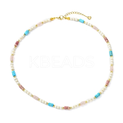 Natural Rose Quartz & Dyed Howlite & Rhodonite Heishi Beads and Natural Cultured Freshwater Pearl Rice Beaded Necklaces for Women NJEW-JN06294-01-1