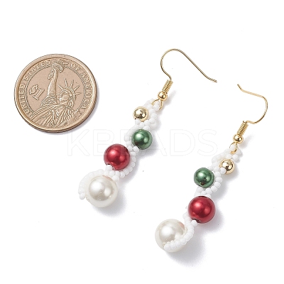 Baking Paint Glass Pearl Round & Seed Beads Dangle Earrings EJEW-TA00756-1
