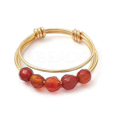 Natural Round Natural Agate Beaded Finger Rings RJEW-TA00118-03-1