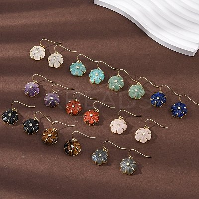 Flower Natural Mixed Stone Dangle Earrings EJEW-G456-01G-1