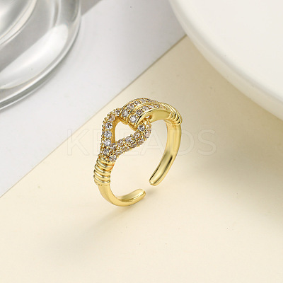 Brass Micro Pave Cubic Zirconia Open Cuff Ring for Women RJEW-F154-02G-B-1