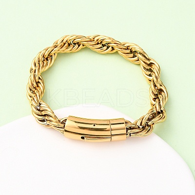 304 Stainless Steel Rope Chain Bracelets for Men Women BJEW-C124-03B-G-1