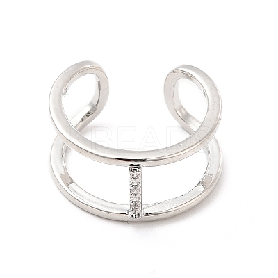 Clear Cubic Zirconia Initial Letter Open Cuff Ring RJEW-A012-01P-I-1