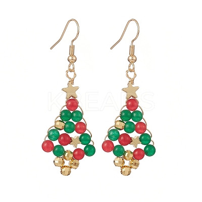 Christmas Tree Dyed Natural Malaysia Jade Dangle Earrings EJEW-JE05190-1