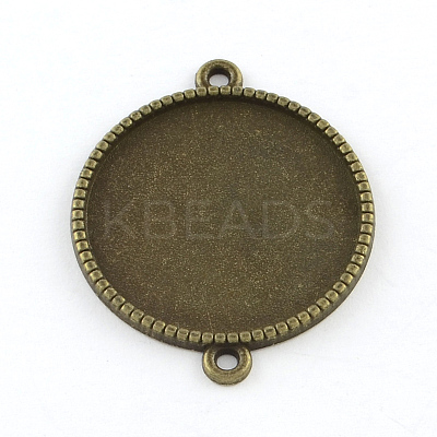 Tibetan Style Alloy Flat Round Cabochon Connector Settings TIBE-Q038-001F-AB-NR-1