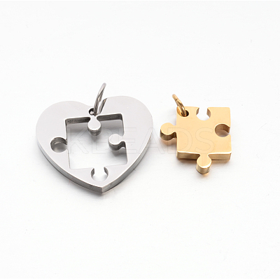 Valentine's Couple Jewelry Lovers 304 Stainless Steel Heart with Puzzle Jigsaw Split Pendants STAS-E090-46-1