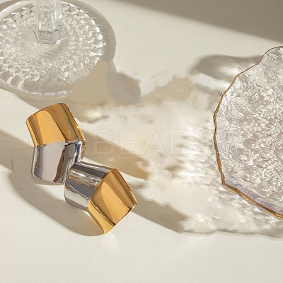 304 Stainless Steel Two Tone Square Stud Earrings EJEW-D306-06G-1